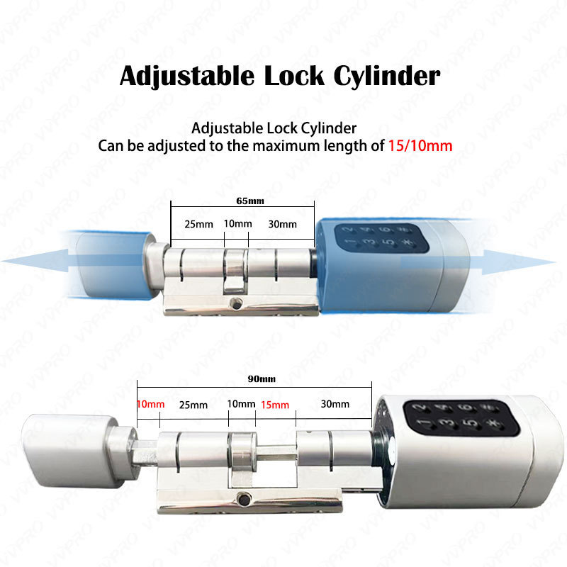 TTLock APP Adjustable length automatic telescopic intelligent smart cylinder lock Fingerprint password smart door lock