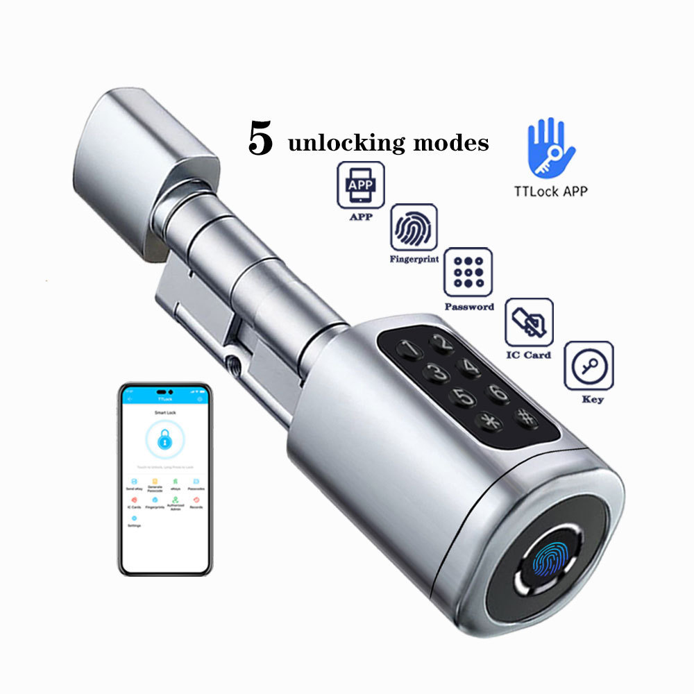 TTLock APP Adjustable length automatic telescopic intelligent smart cylinder lock Fingerprint password smart door lock