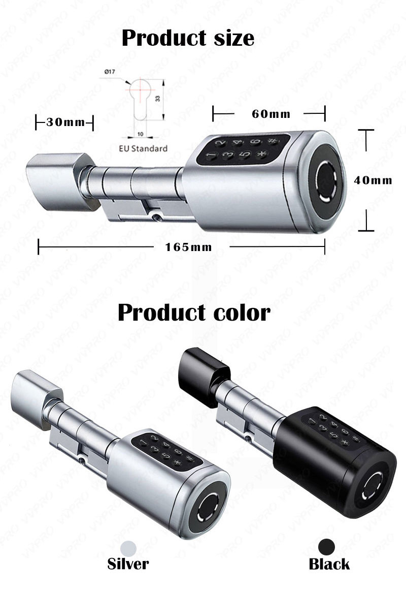 TTLock APP Adjustable length automatic telescopic intelligent smart cylinder lock Fingerprint password smart door lock