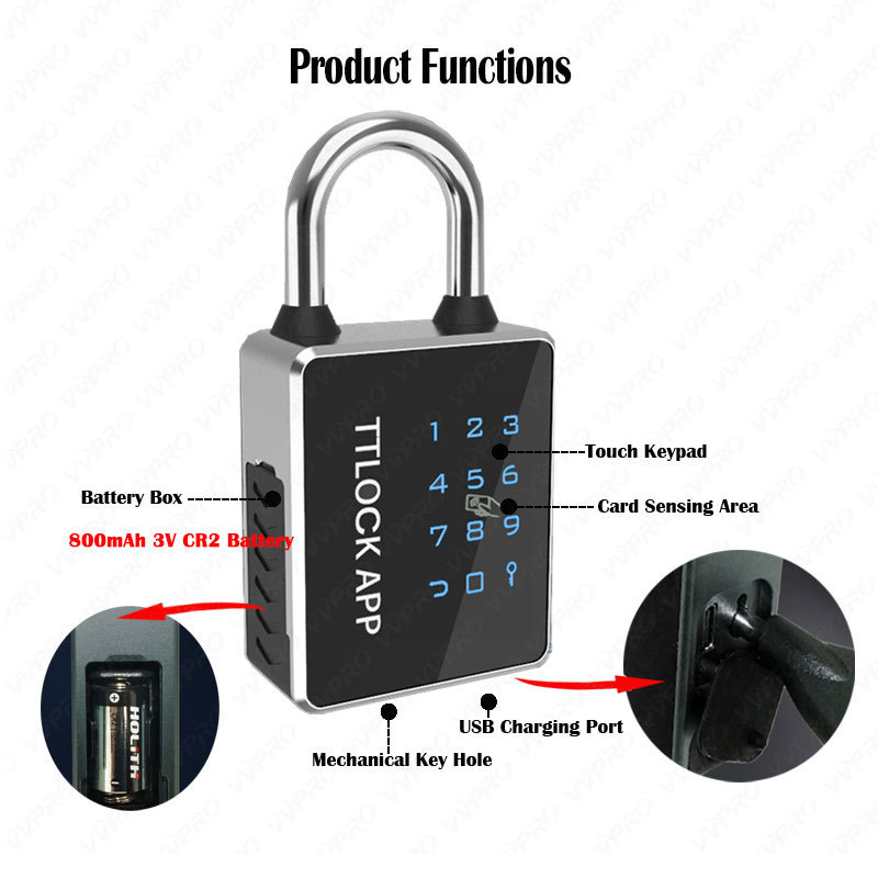 Security Combination NFC Padlock Ttlock App Padlocks and Keys in Bulk Smart Padlock T55C