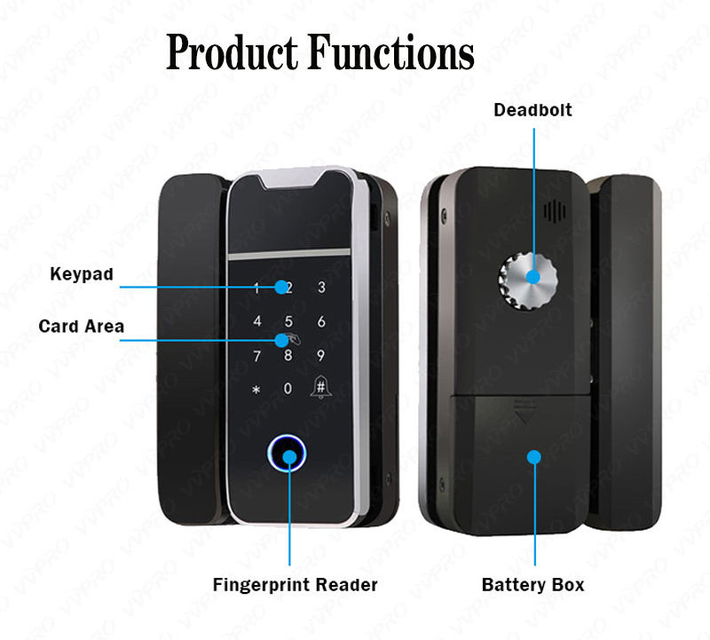 TTLock APP High Quality Intelligent RFID Pin Electronic Smart biometric smart fingerprint swing office glass door lock