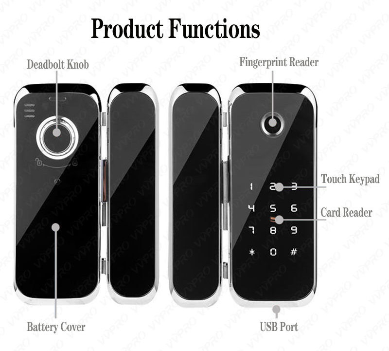 TTLock APP Intelligent RFID Pin Electronic Smart biometric smart fingerprint swing glass door lock for office