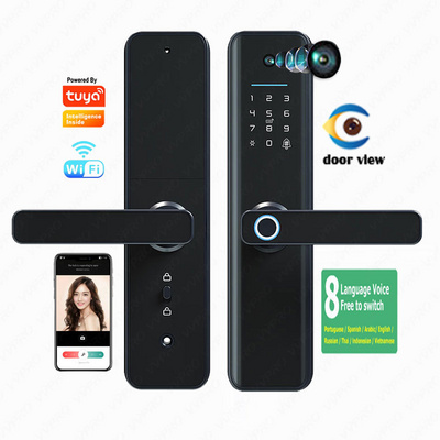 New Intelligent Wifi APP Camera Door Lock Tuya Digital Peephole Viewer Fingerprint Smart Door Locks with Camera X6pro