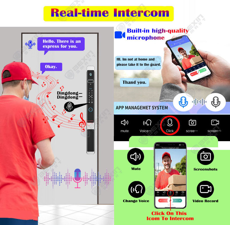 3D Face Recognition Tuya Wifi Real Time Video Intercom Aluminum Sliding Ip66 Waterproof Fingerprint Digital Key Smart Door Lock