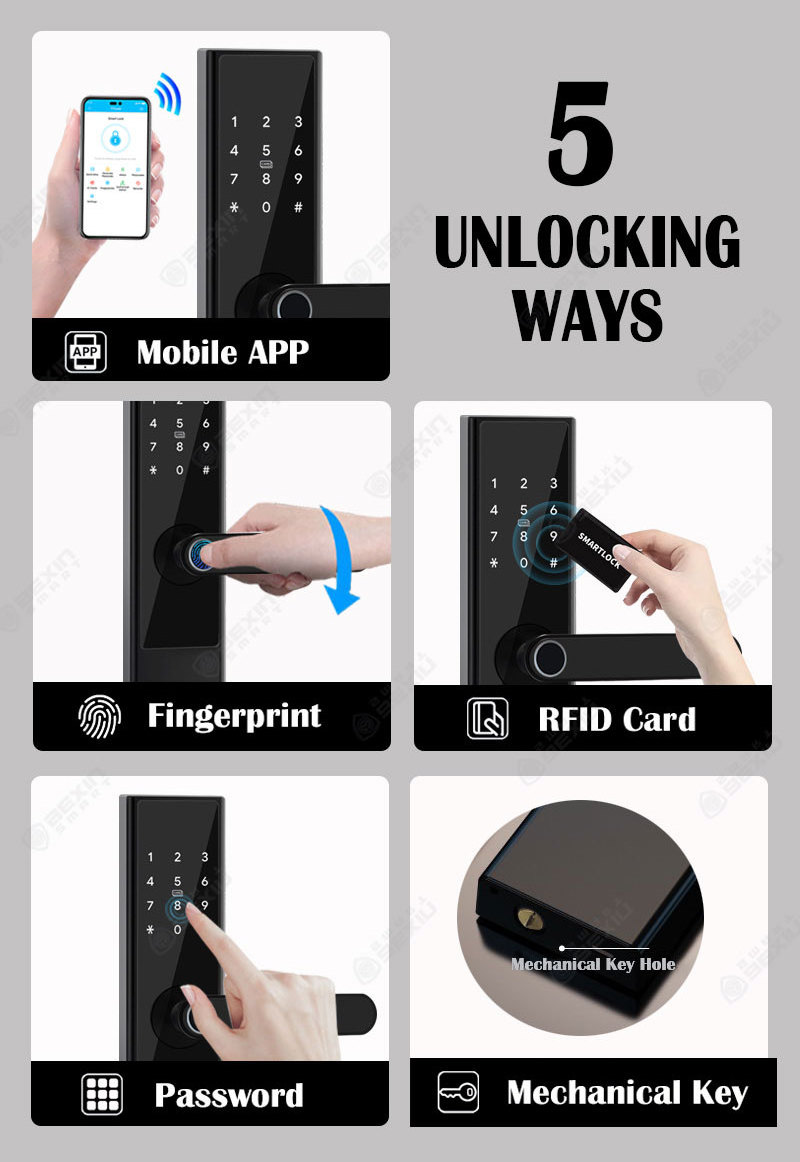 Home TTlock Ble App Smart Door Lock Fingerprint Password Smart Digital Lock Nfc Rfid Key Card Intelligent Electric Door Lock