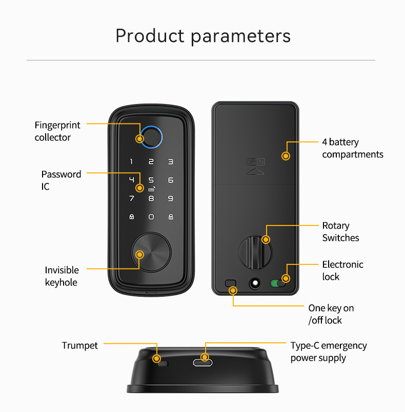 TUYA APPMortorised Fingerprint Door Lock Outdoor Keypad Combination Deadbolt Smart Door Lock T1-pro