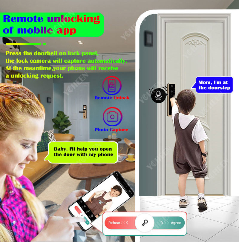 Tuya Wifi App Remote Unlock Smart Digital Door Lock Biometric Finger Print Combination Locks Video Intercom Key Card Door Lock