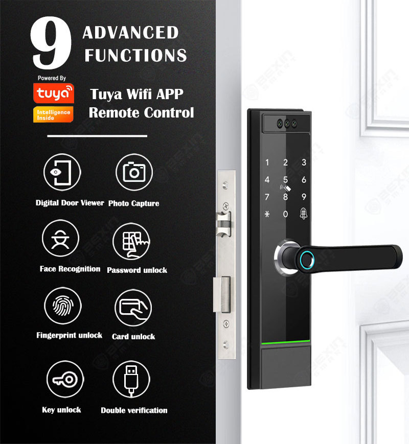 Tuya Wifi App Door Lock Smart 3d Face Recognition Fingerprint Password Door Lock Digital Safe Nfc Card Keyless Intelligent Lock