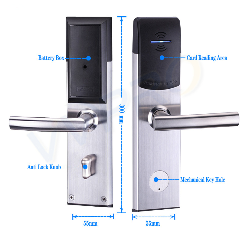 304 Stainless Steel Electronic Hotel Lock System Security Keyless Entry RFID Smart Card Door Lock for Star Hotel