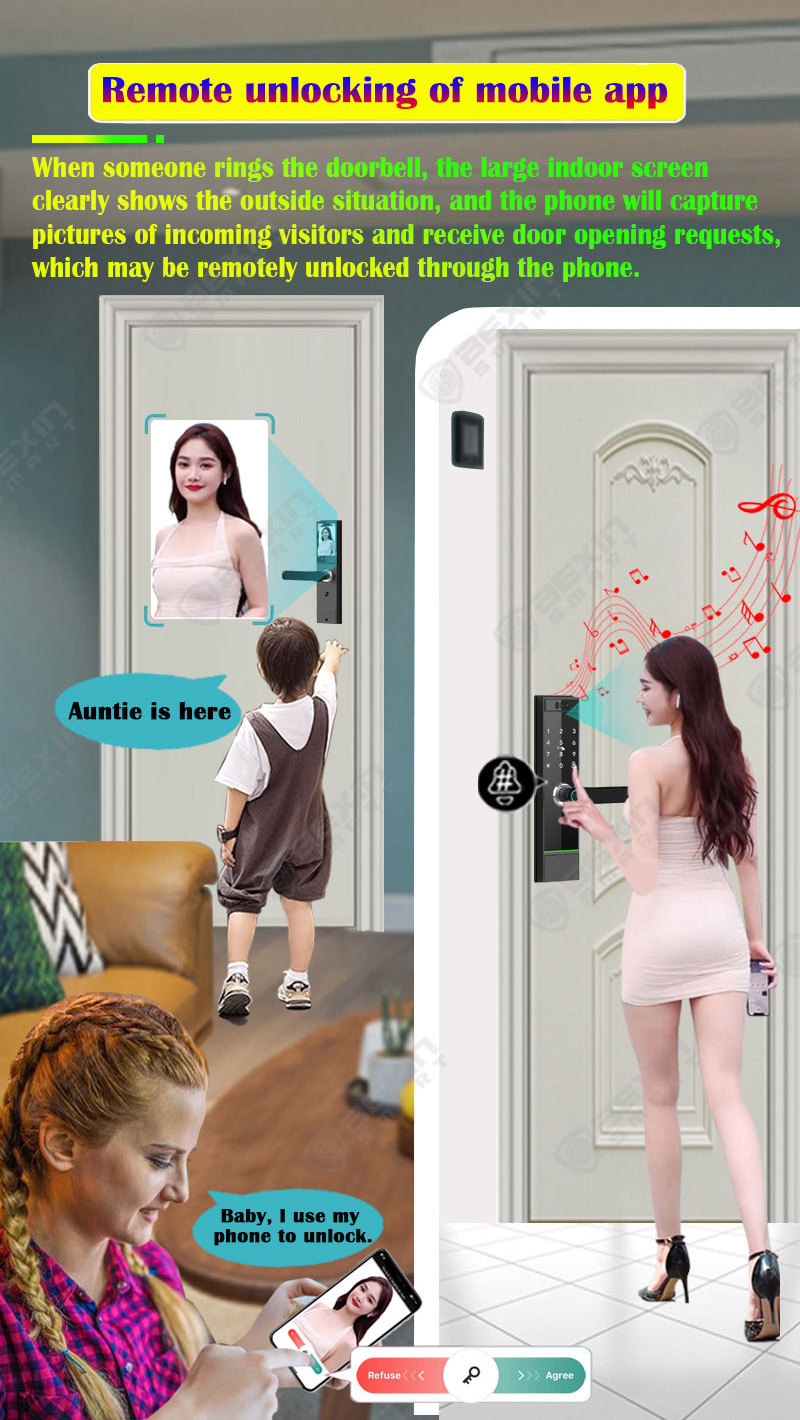 Tuya Wifi App Door Lock Smart 3d Face Recognition Fingerprint Password Door Lock Digital Safe Nfc Card Keyless Intelligent Lock