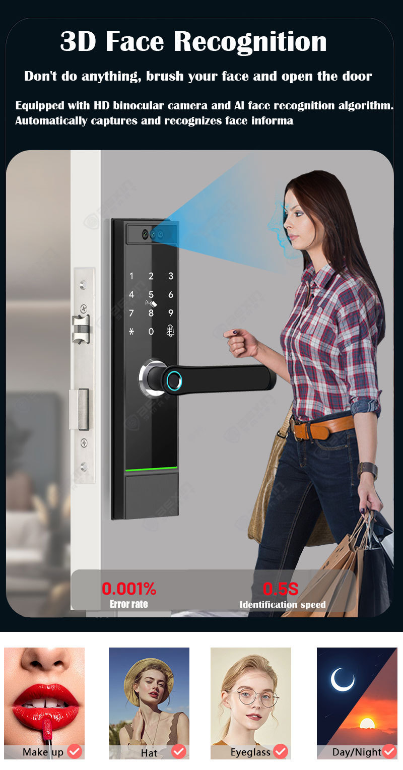 Tuya Wifi App Door Lock Smart 3d Face Recognition Fingerprint Password Door Lock Digital Safe Nfc Card Keyless Intelligent Lock