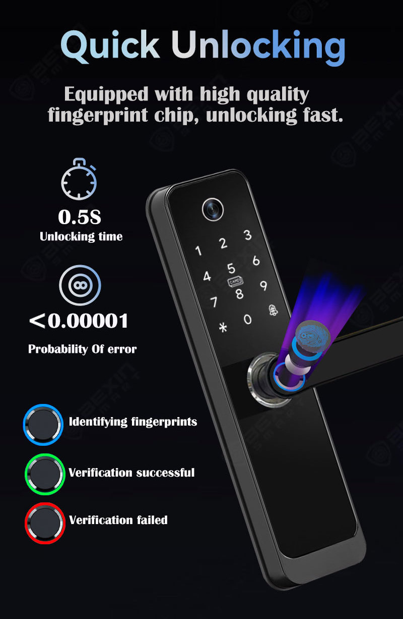 Video Intercom Tuya Wifi Digital Smart Door Lock Waterproof Fingerprint Electronic Door Lock Key Card Smart Intelligent Lock