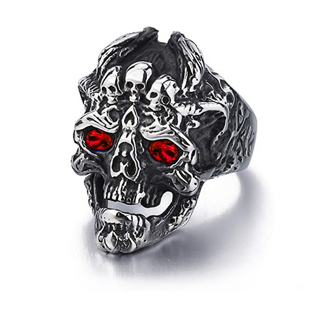 Colored Stone Eye Design Skull Shape Skeleton Ring For Punk Men And Women