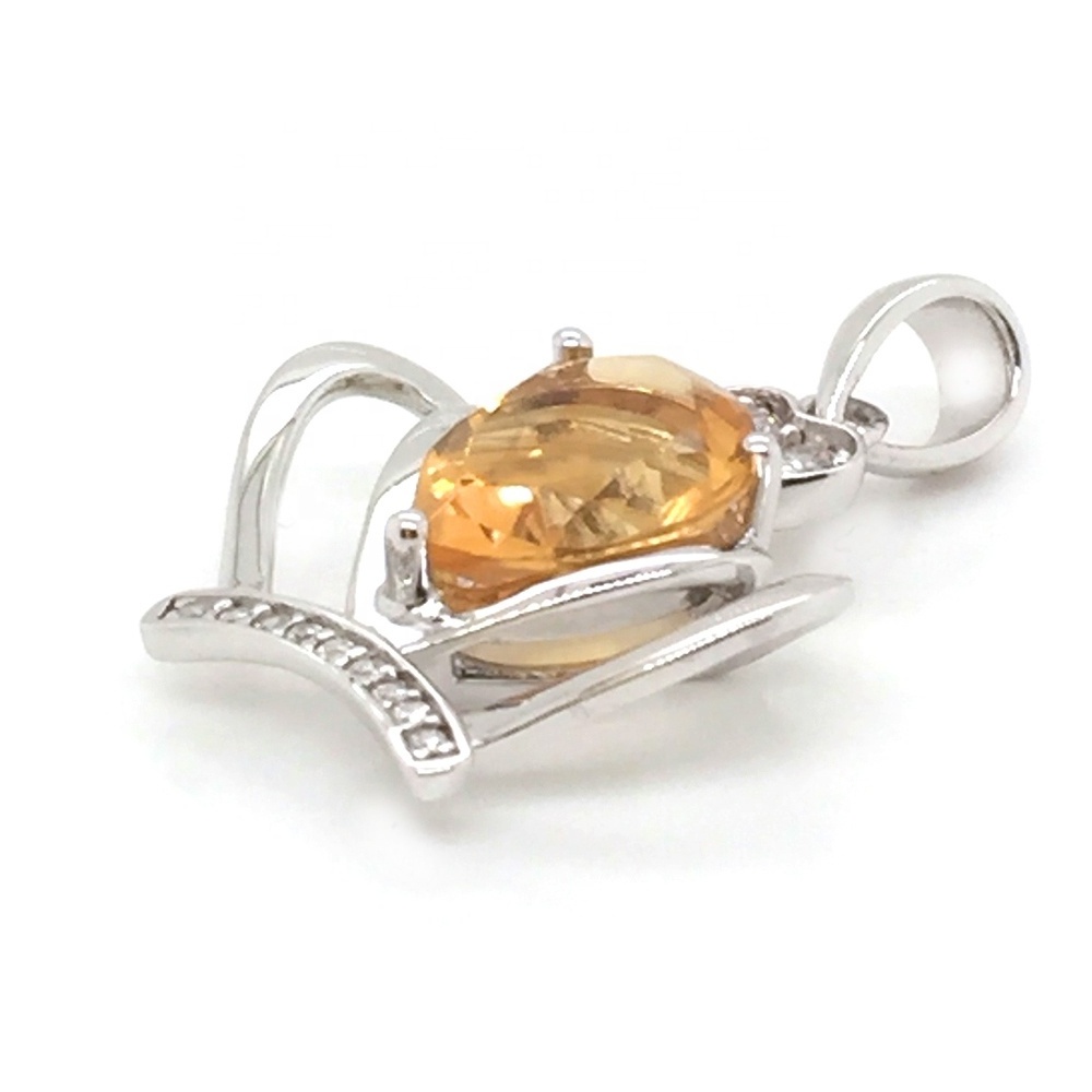 925 Sterling Silver King Crown Charm Pendant, Yellow Stone Crown Jewelry, Yellow Teardrop Topaz Pendant Crown Necklace