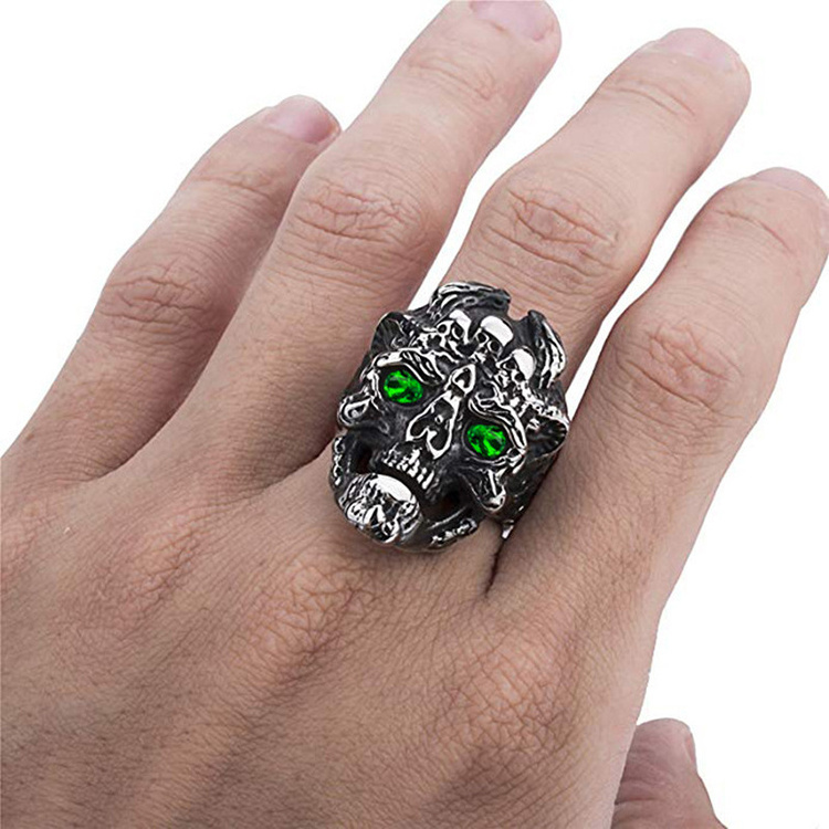 Colored Stone Eye Design Skull Shape Skeleton Ring For Punk Men And Women