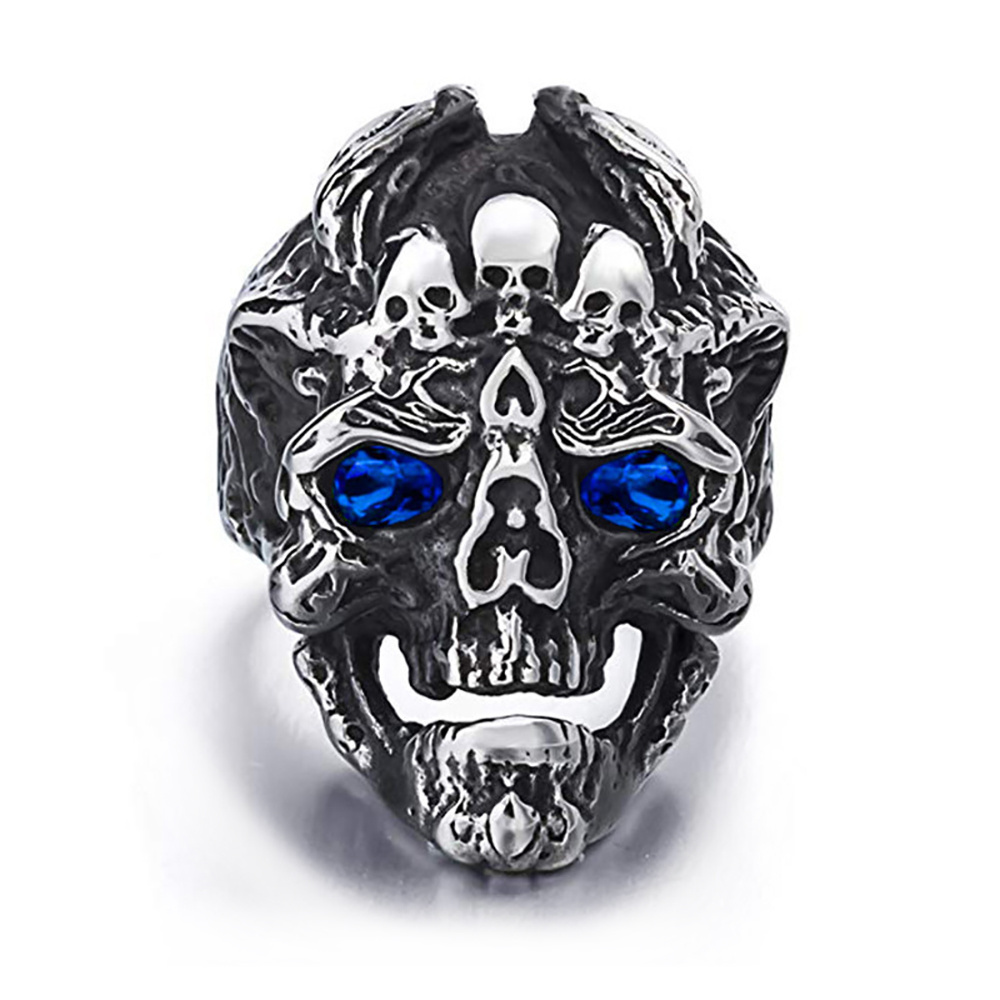 Colored Stone Eye Design Skull Shape Skeleton Ring For Punk Men And Women