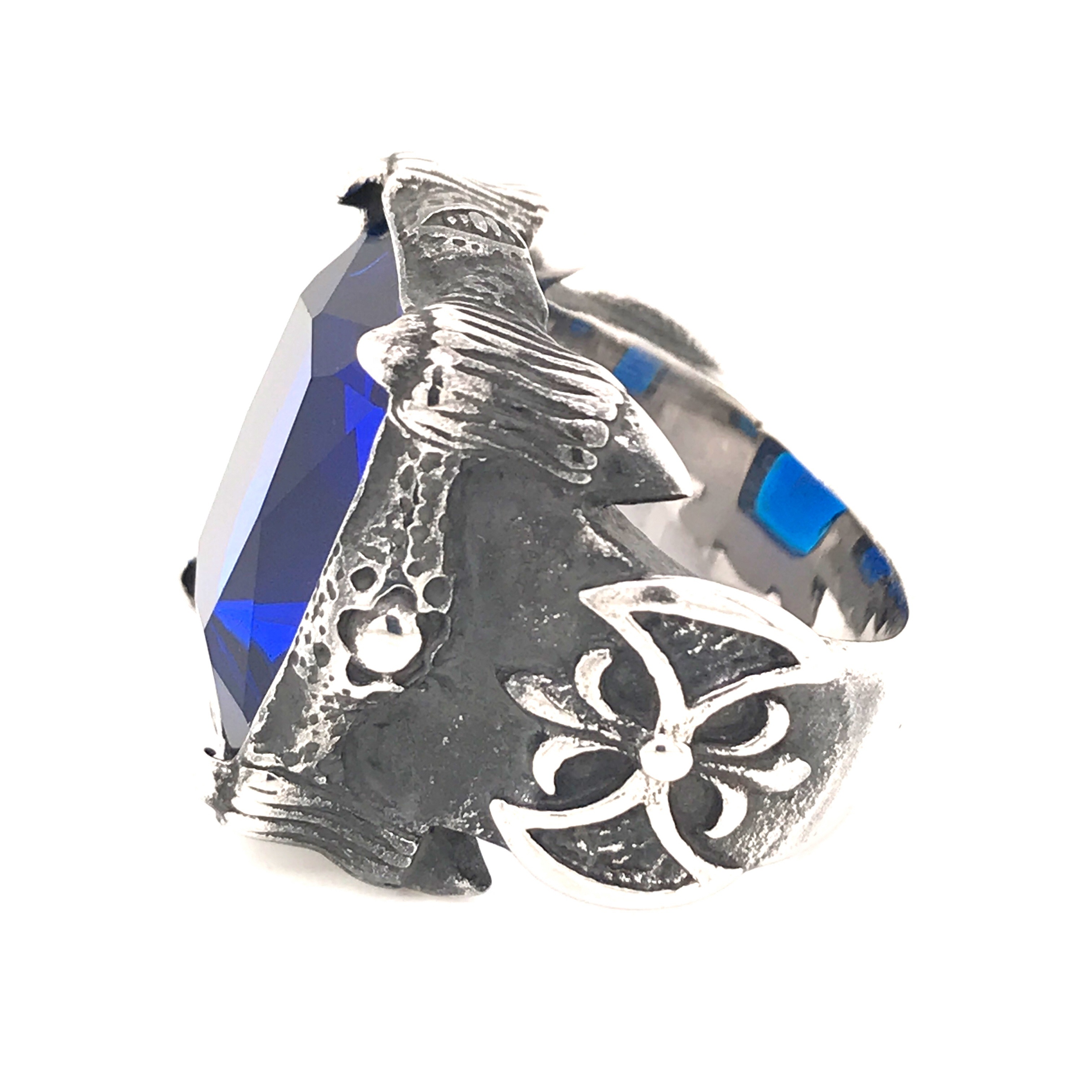 Cheap stainless steel shiny blue stone man ring