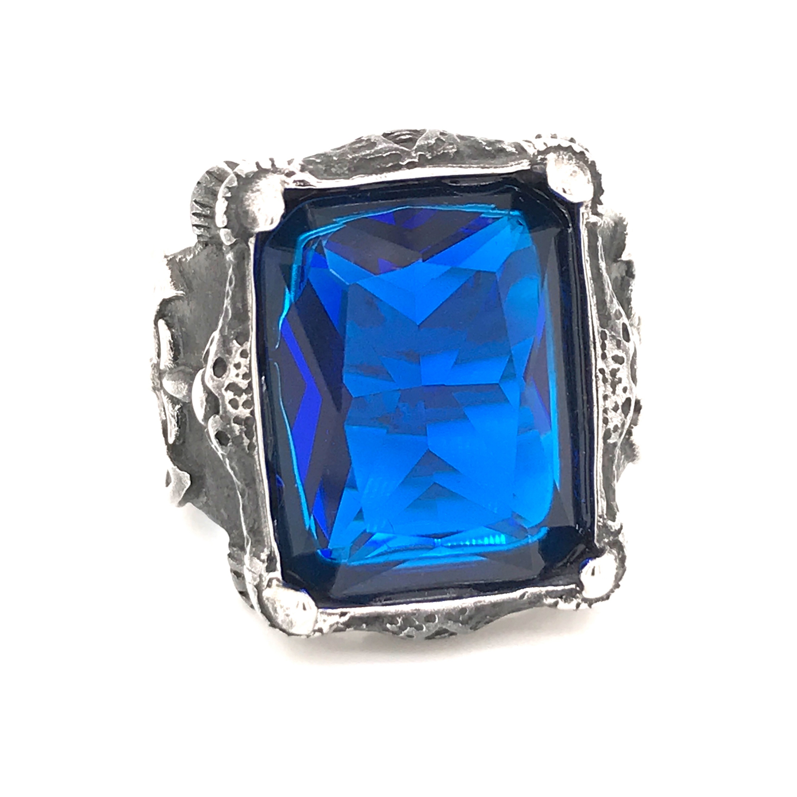 Cheap stainless steel shiny blue stone man ring