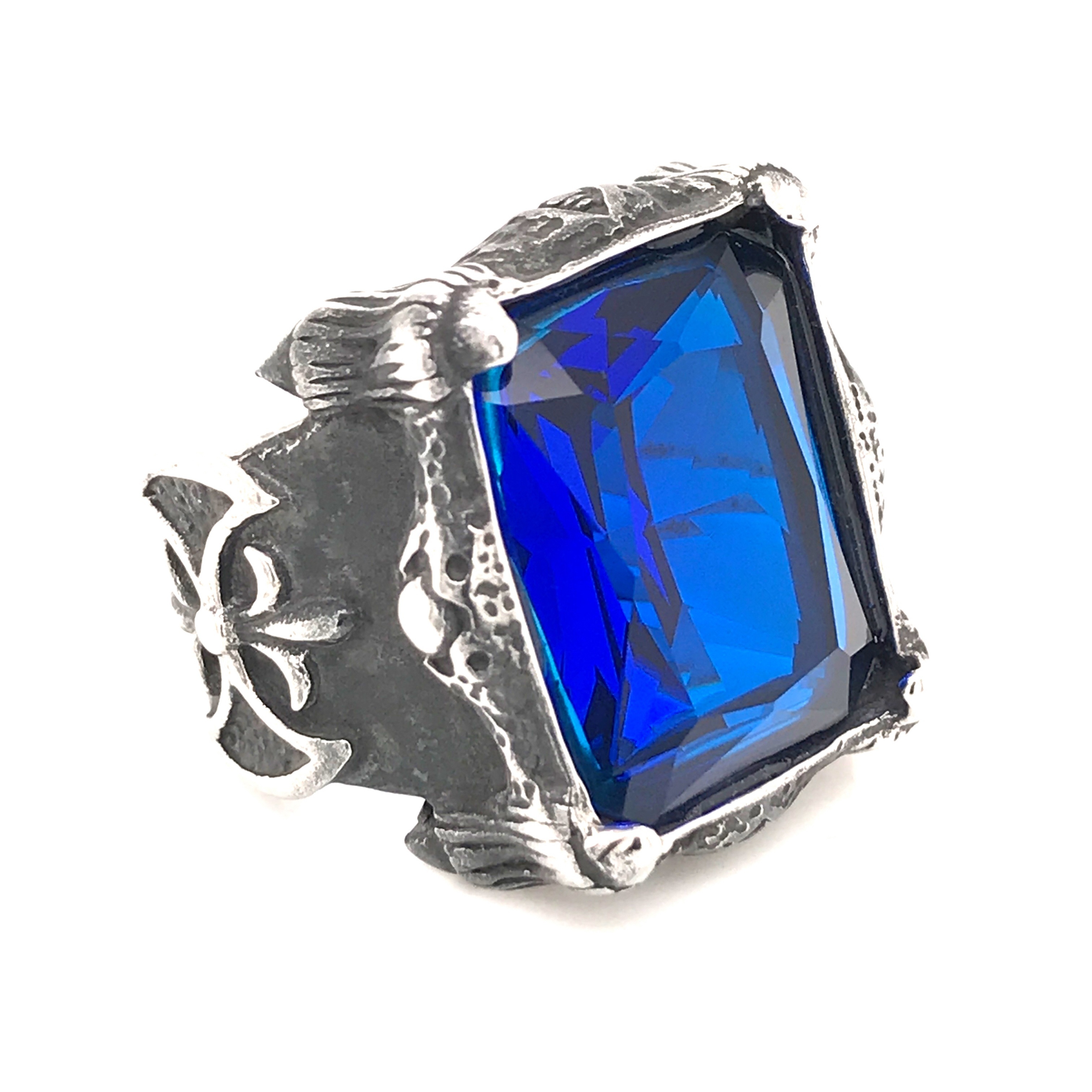 Cheap stainless steel shiny blue stone man ring