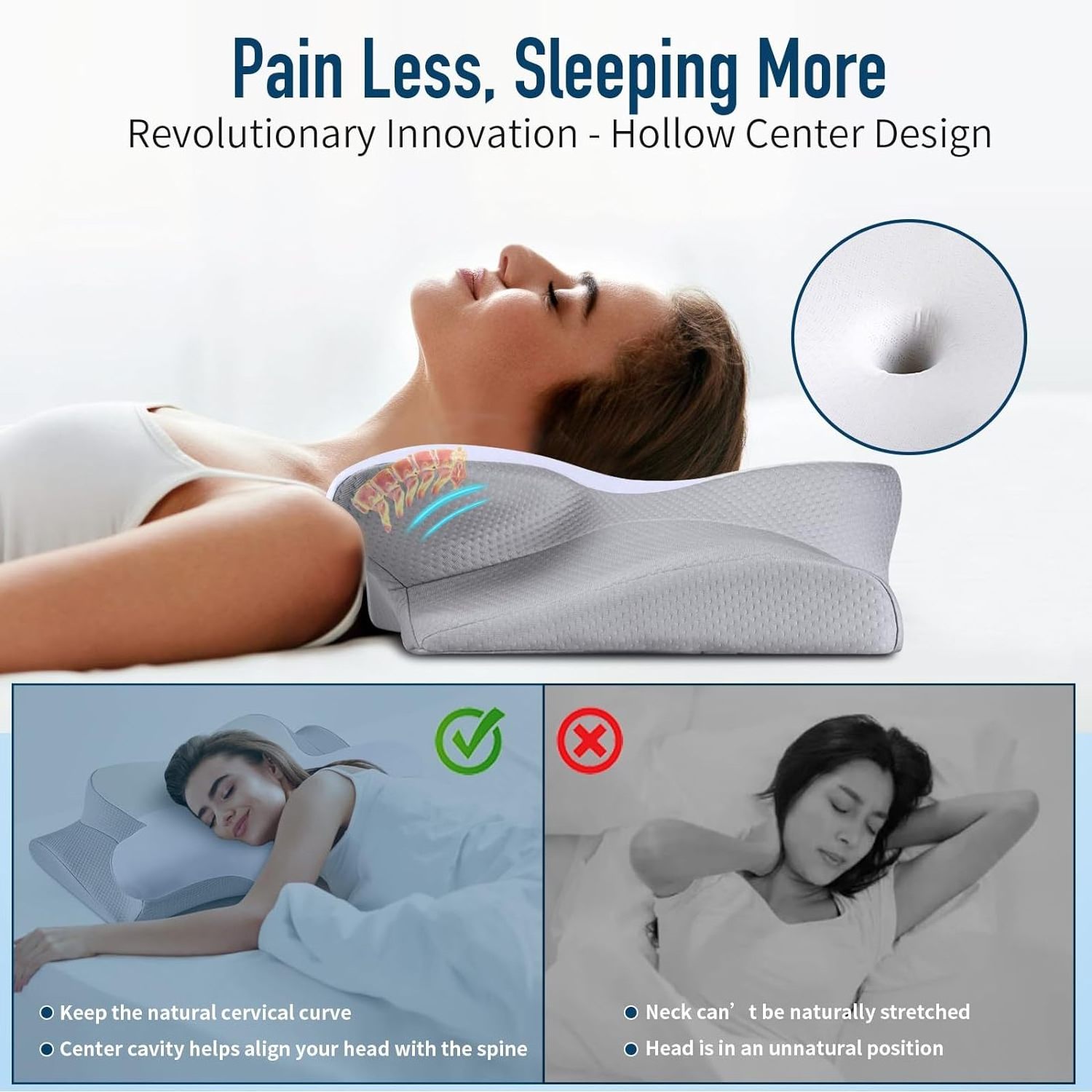 Customized Hollow Design Memory Foam Cervical Pillow for Neck & Shoulder Pain Relief