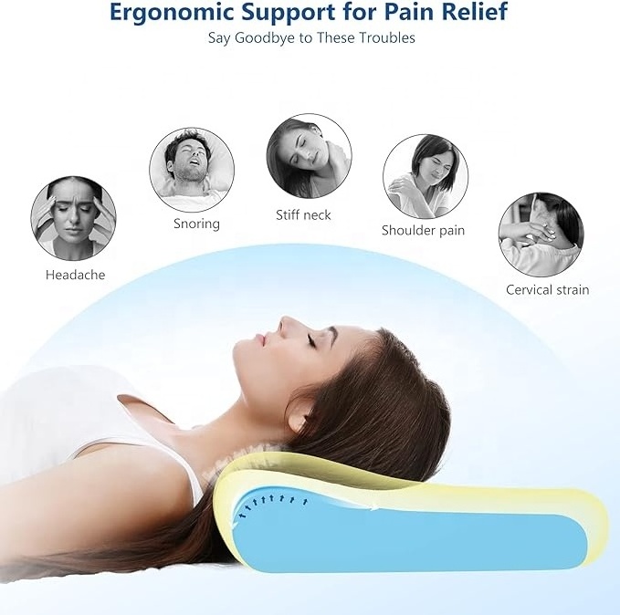 Adjustable Ergonomic Cervical Orthopedic Neck Pillow Contour Memory Foam Bed Pillow for Neck Pain Relief with Washable Cover