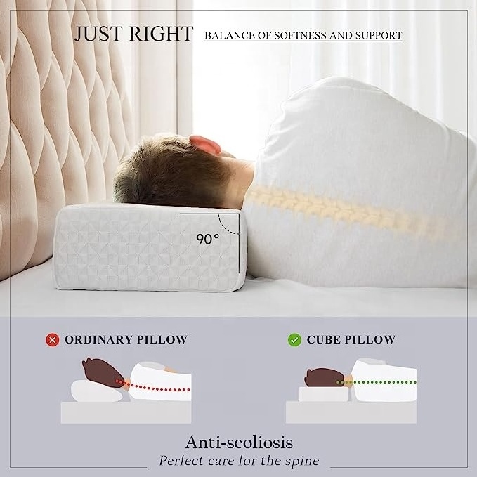 Cooling Cube Pillow for Side Sleepers Memory Foam Bed Firm Pillow Soft Pillow Support Head Neck Shoulder Pain Relief