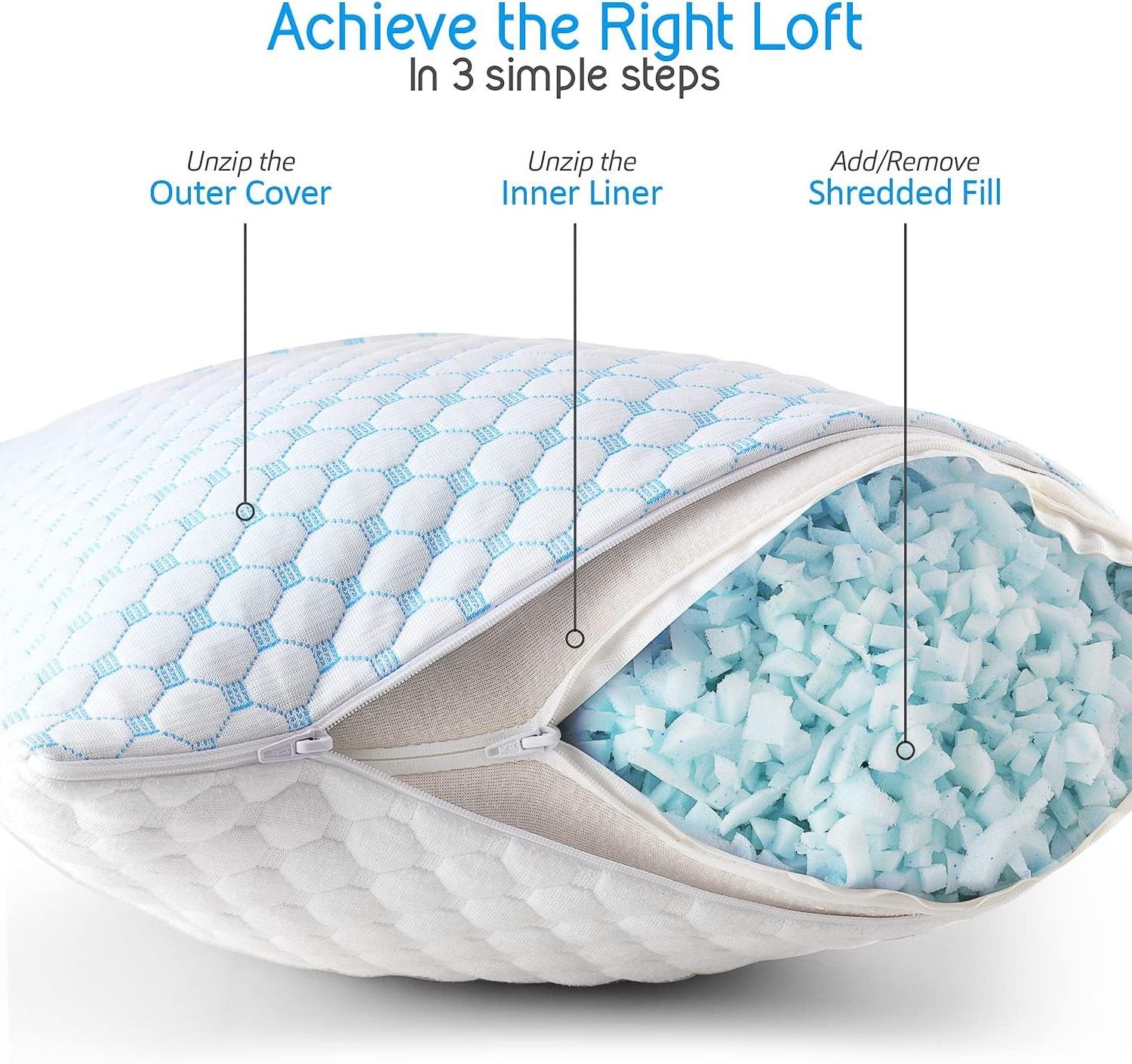 20% ice fiber +80% polyester fiber cooling shredded memory foam pillow