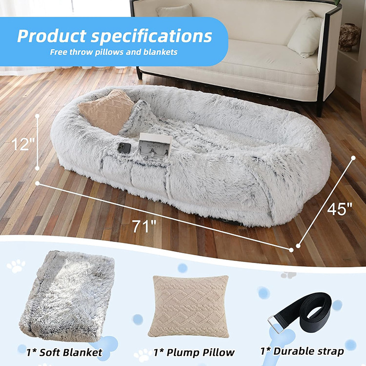 wholesale 65/75 inches size large pet dog bed orthopedic foam human dog bed