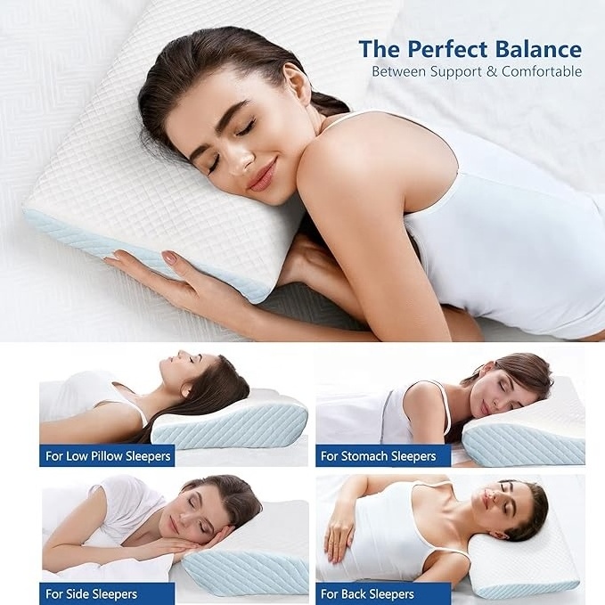 Adjustable Ergonomic Cervical Orthopedic Neck Pillow Contour Memory Foam Bed Pillow for Neck Pain Relief with Washable Cover