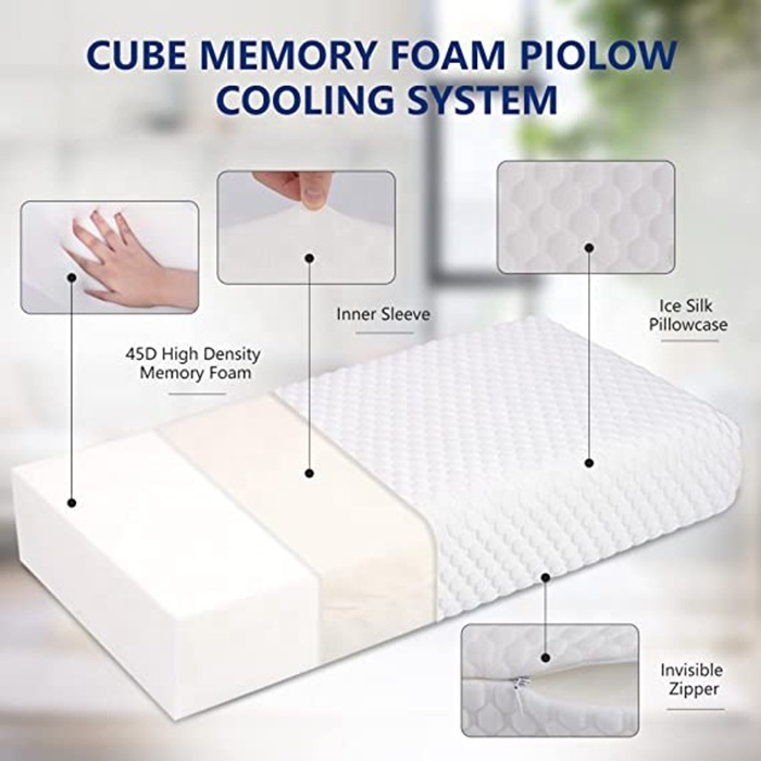 Square Pillow for Side Sleepers Slow Rebound Memory Foam Pillow Cube for Neck Support