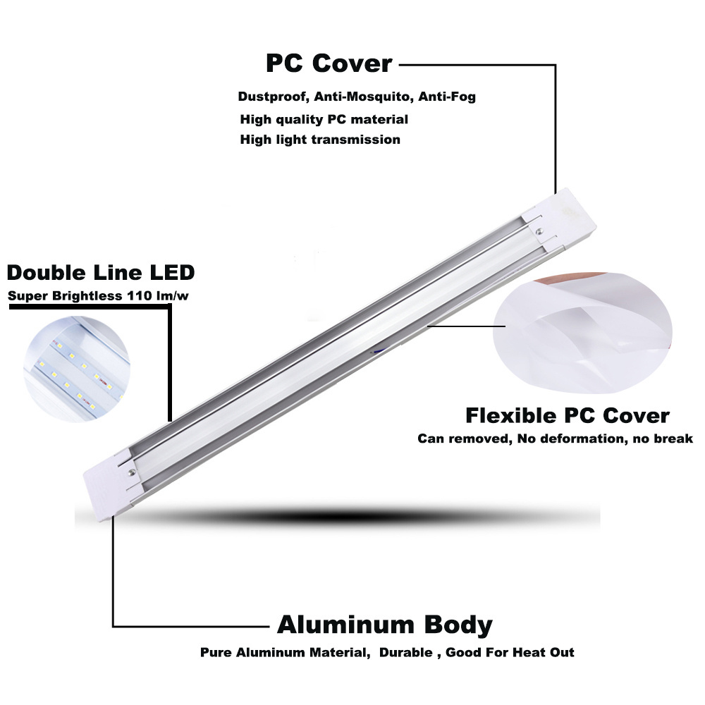 10PCS/LOT PLUMFSION AC85-265V 40W 30W 20W 10W 120CM -30CM Aluminum+PC Purification Fixture Flat LED Batten Light Tube Lamps