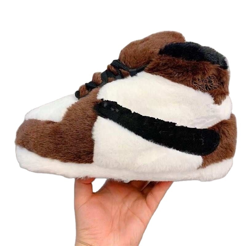 Hot sale Indoor custom plush Sneaker Slipper Shoes Men Winter Warm Yezzy Plush Slippers