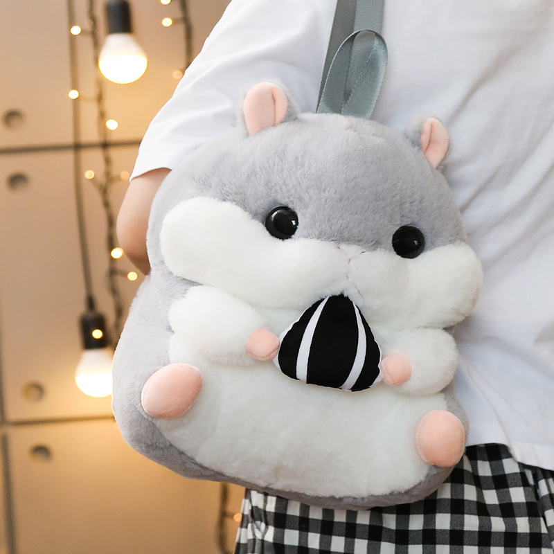 Cheap kawaii hamster plush backpack for kids gifts stuffed cartoon animal bags