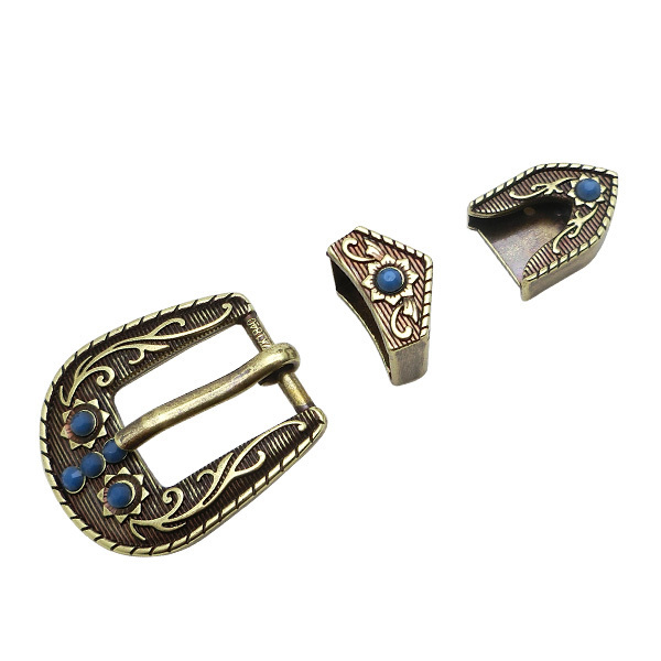 Western Retro Stone Turquoise Man Made Stone Women Use Buckle Loop Tip Fashion Rhinestone Belt Buckle Sets Vintage Buckle