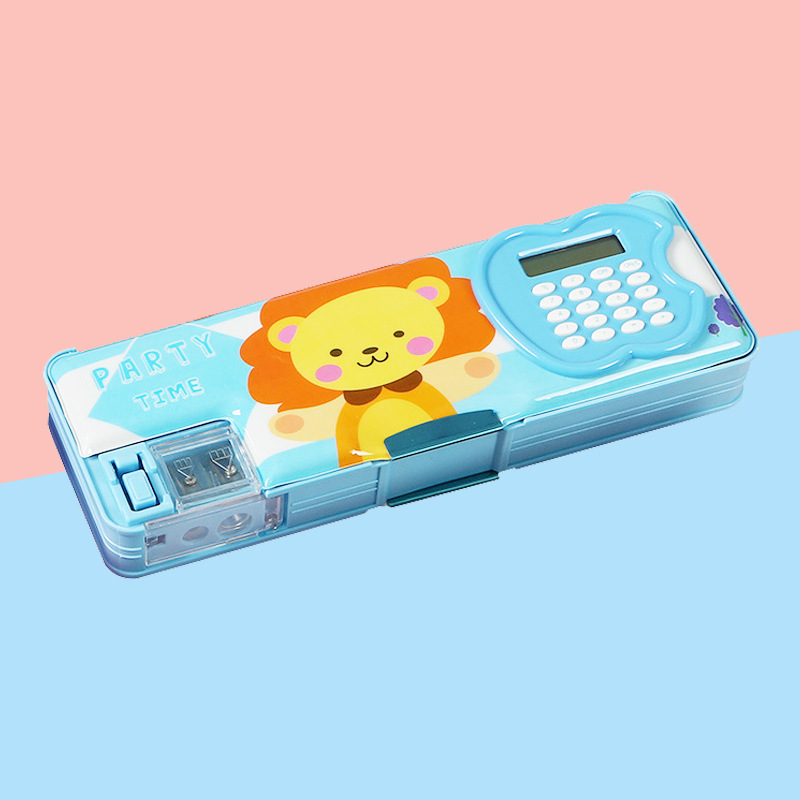 BEYOND Multifunctional mechanical kids pencil case,school plastic pencil box with calculator for kids girls cute