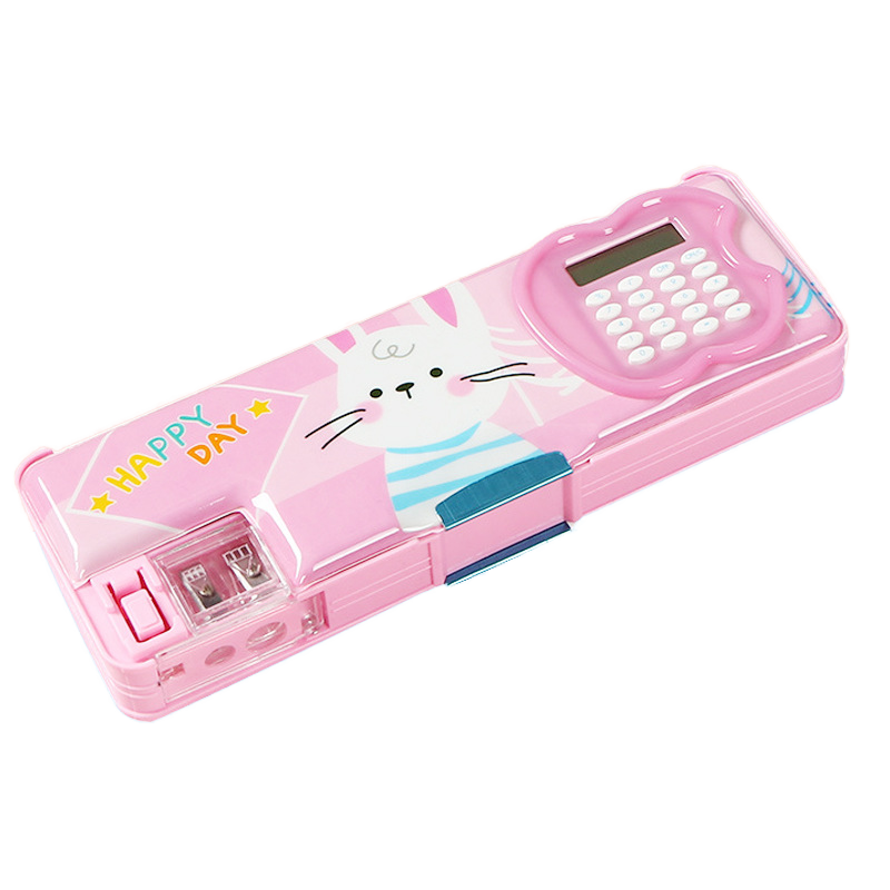 BEYOND Multifunctional mechanical kids pencil case,school plastic pencil box with calculator for kids girls cute