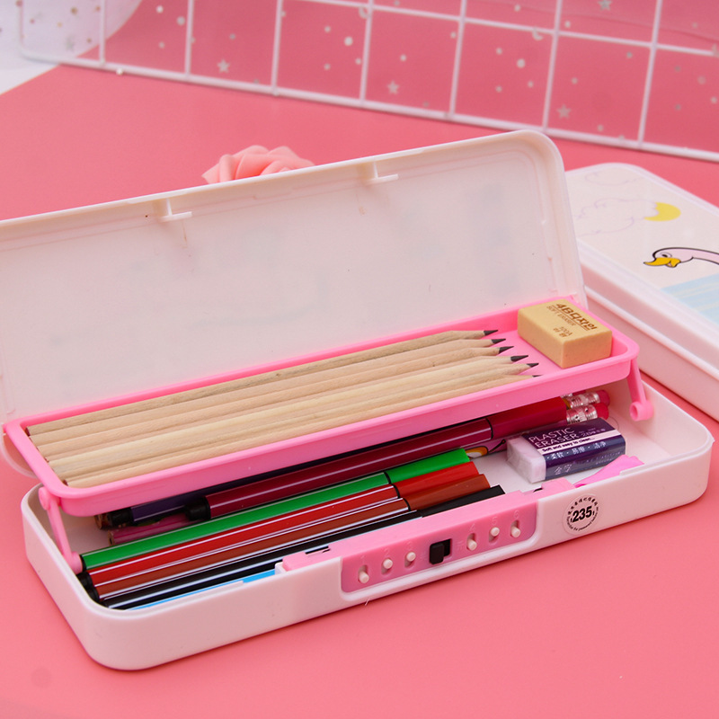 Plastic multifunctional students password pencil box,double layers school pencil case for boys girls with password code lock