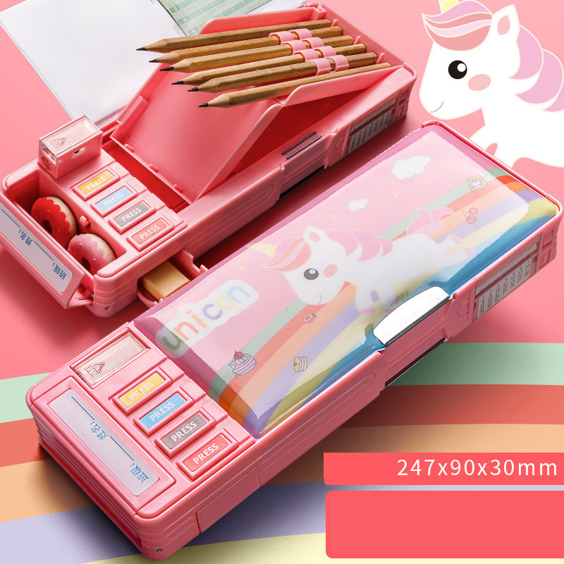 BEYOND Kawaii plastic pvc multifunctional pencil box,pop out up mechanical school kids pencil case for kids