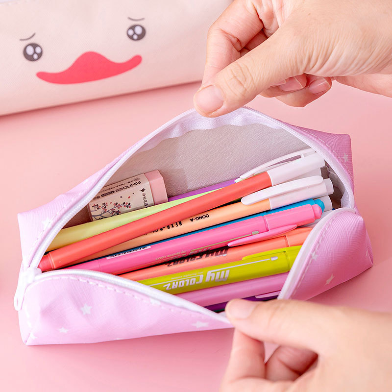 BEYOND Wholesale pu stationery children zipper pink korean pencil pouch,pu leather kawaii school cute pencil case for girls