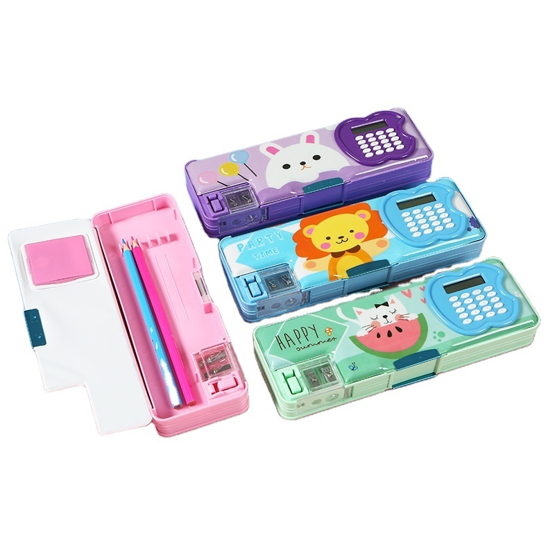 BEYOND Multifunctional mechanical kids pencil case,school plastic pencil box with calculator for kids girls cute