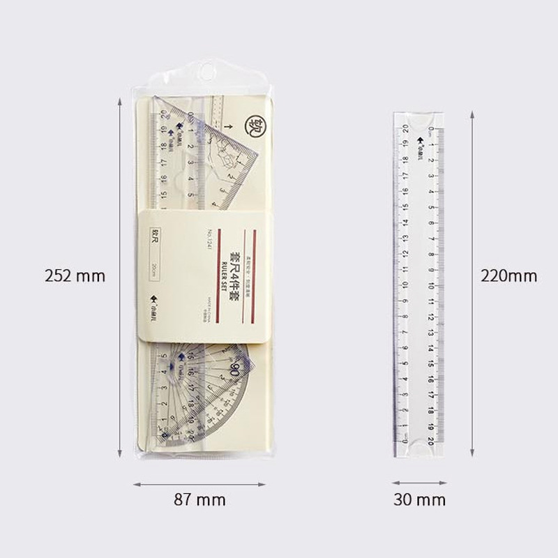 BEYOND 4pcs Multifunctional Geometric PVC Clear Friangle Flexible School Plastic Ruler Set for School kids