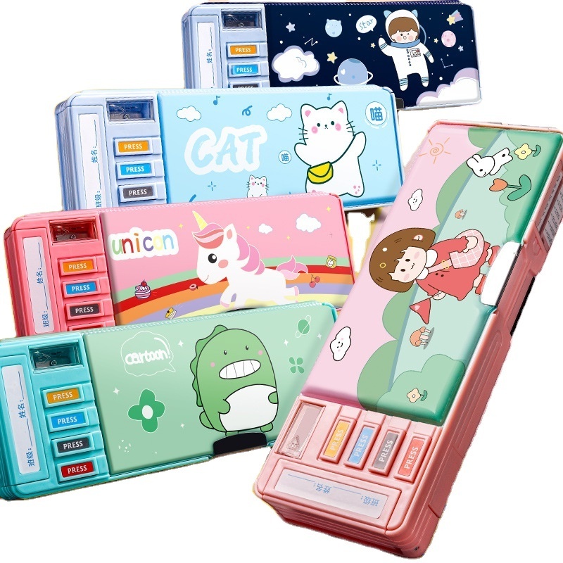 BEYOND Kawaii plastic pvc multifunctional pencil box,pop out up mechanical school kids pencil case for kids