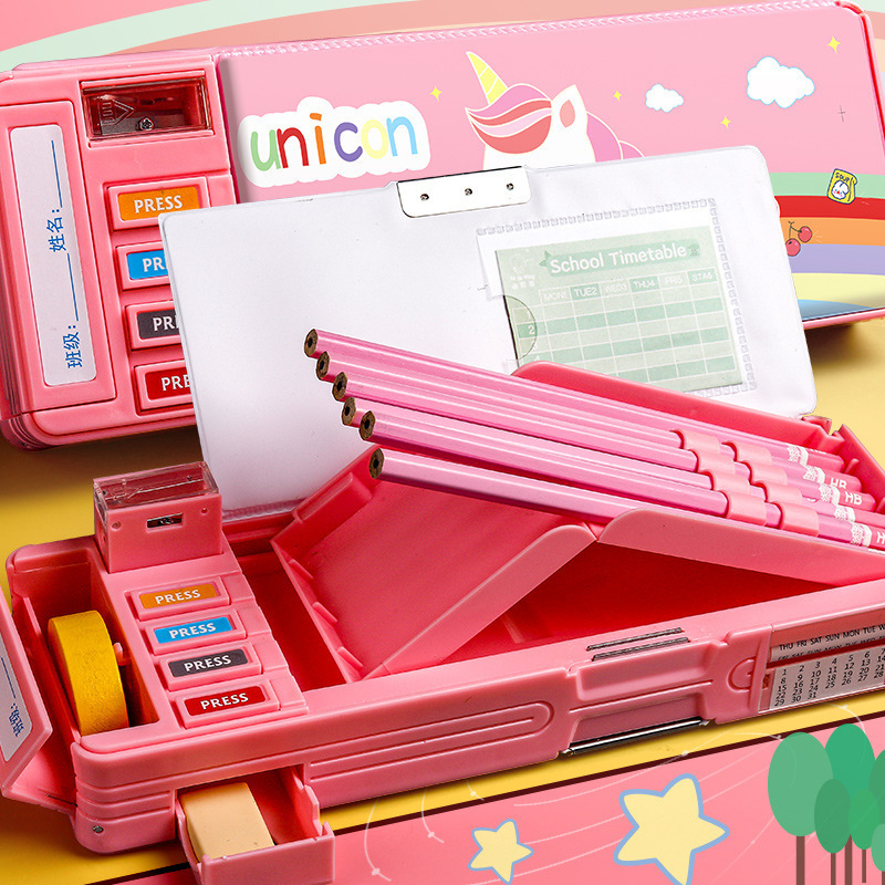 BEYOND Kawaii plastic pvc multifunctional pencil box,pop out up mechanical school kids pencil case for kids