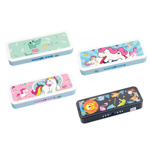 Plastic multifunctional students password pencil box,double layers school pencil case for boys girls with password code lock