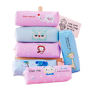 BEYOND Wholesale pu stationery children zipper pink korean pencil pouch,pu leather kawaii school cute pencil case for girls