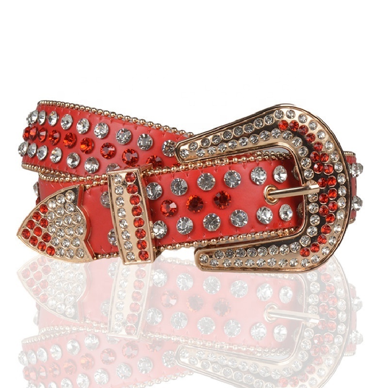 Custom Colorful Diamond Western Cowgirl Faux Leather Bling Studded Crystal Men Rhinestone Belt