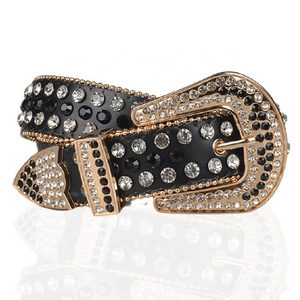 Custom Colorful Diamond Western Cowgirl Faux Leather Bling Studded Crystal Men Rhinestone Belt