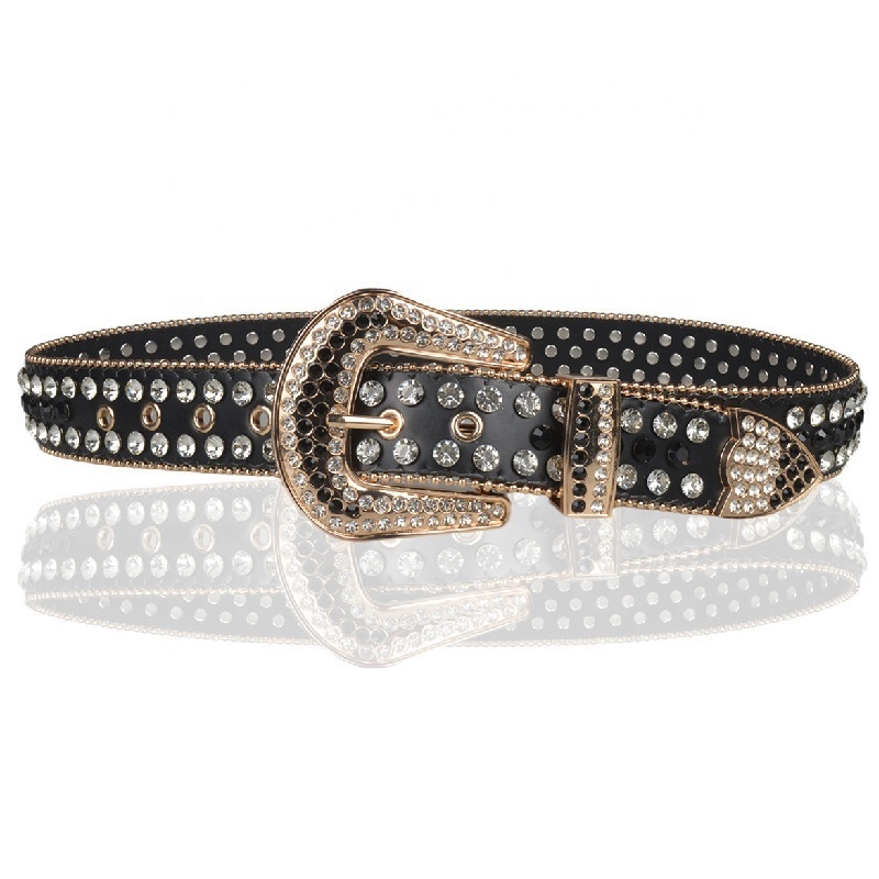 Custom Colorful Diamond Western Cowgirl Faux Leather Bling Studded Crystal Men Rhinestone Belt