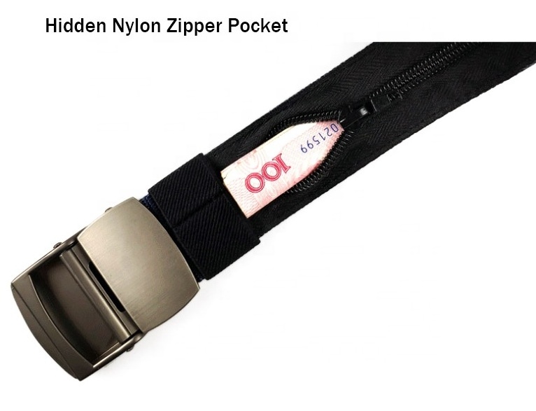 Outdoor Sports 3.8cm Man Anti-Lost Canvas Tank Nylon Hidden Zip Travel Money Web Belt with Pocket