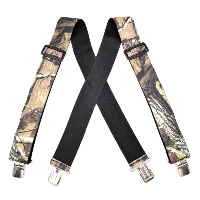 2 Inch Wide Stretch X-Back Shape Strong Outdoors Men Printed Suspenders with Jumbo Heavy Duty Metal Gripper Clasp